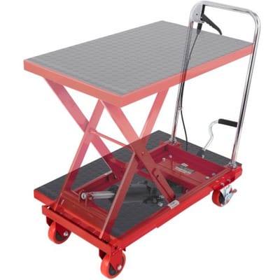 VEVOR hydraulische schaarheftafel 230 kg laadvermogen heftafelwagen 220-720 mm hefbereik heftafel werkplaats 700 x 450 mm platform schaarheftruck enkele schaar rood fabrieken magazijnen supermarkten