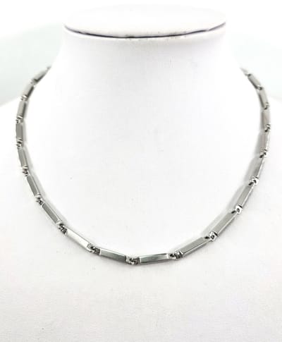 Halskettingen - vrouw - langwerpig vierkant blokjesschakel - staal - Lang 45 plus 5 cm verlengketting - Breed 3mm - Past perfect op T-shirt of onder een geopende blouse. Gemaakt van hoogwaardig roestvrij staal, Verkleurd niet