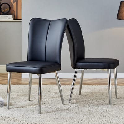 Wishdor - Eetkamerstoelen Set Van 2 - Ergonomische Rugleuning En Verstelbare Antislipvoeten - Modern Industrieel Ontwerp - Voor Eethoek Of Kantoor - Metaal En Kunstleer - Zwart En Zilver - Met Schuimvulling