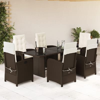 vidaXL - 7-delige - Tuinset - met - kussens - poly - rattan - bruin