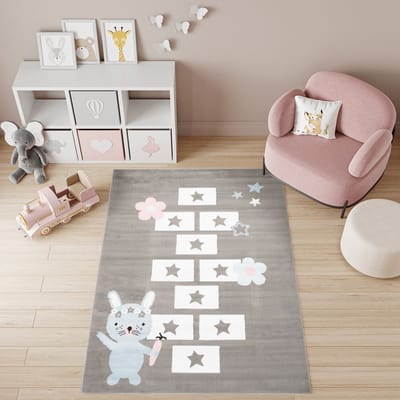Tapiso Baby Vloerkleed Grijs Wit Sterren Modern Kinderkamer Tapijt Maat- 140x200