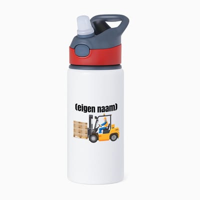 Hacebo® - heftruck met pallet met eigen naam waterfles met rietje rood - Heftruck - mensen die werken in de magazijn - collega's - verjaardag - afscheidscadeau - geschenk - kado - water fles - 650ML