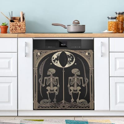 Vaatwasser Covers - Keuken Decor - Keuken Opfrissen - Magnetische Bevestiging - 23x26 Inch - Skeletten met zeisen