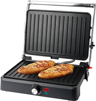 Emerio Contactgrill - Tosti Apparaat - Groot Grilloppervlak 34x24cm - Panini Grill - Tosti IJzer CG-130859 - RVS / Zwart