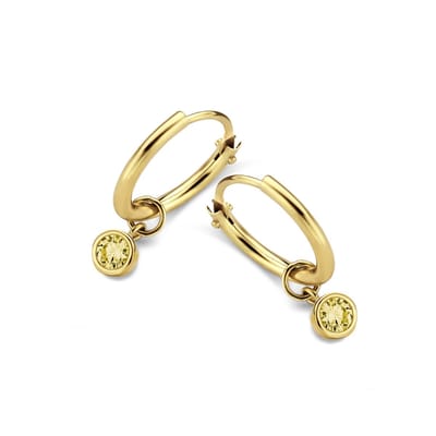 New Bling 9NBG-0612 Gouden Oorringen met Zirkonia Hangertje - 11x1,2mm - Geel - 3,5mm - 14 Karaat - Goud