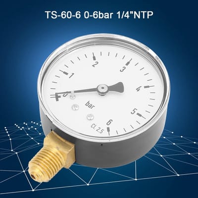 Dailygoods- Luchtdrukmeter 0-6 Bar - Manometer - Wijzerplaat 6 cm - Zijmontage - Duidelijke Markeringen - Metalen Buitenbehuizing
