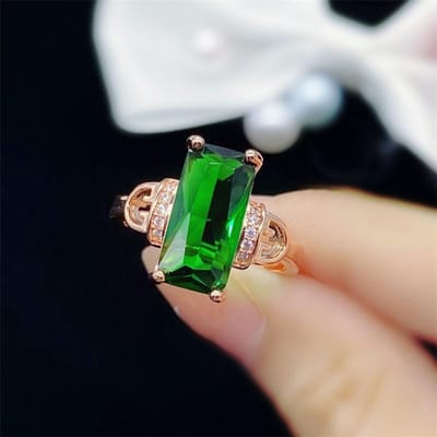 POMOiii Nieuwe Mode Temperament Rechthoek Groene Opening Ringen Voor Vrouwen Zirkoon Verlovingsfeest Fijne Eenvoudige Sieraden Gift