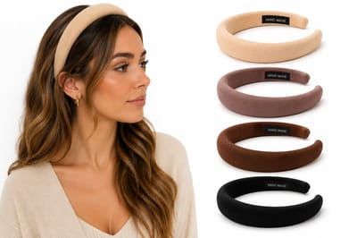 4x Padded Haarband Dames – Brede Spons Diademen – Beige, Bruin & Zwart – Trendy Gewatteerde Haarbanden