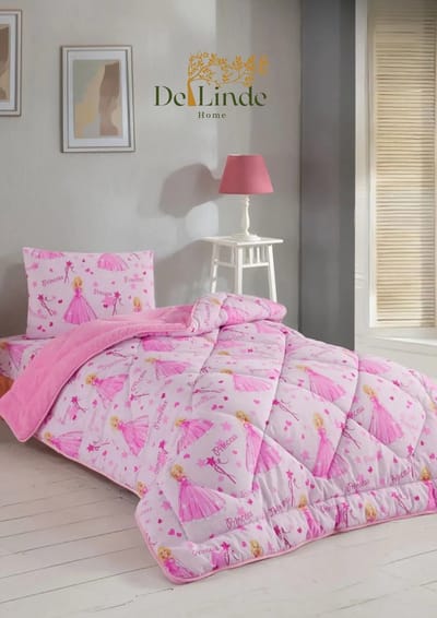Dekbed zonder overtrek - Inclusief Kussensloop - Prinsessen patroon - ca. 140x200 cm - Eenpersoons - Kinderdekbed zonder overtrek - 2 in 1 Dekbed - Teddy - Zacht & Hypoallergeen - 4 Seizoenen - Dubbelzijdig - Wasbaar - Ultra Soft - De Linde Home