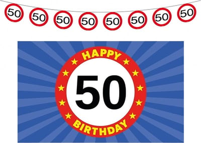 50 jaar leeftijd verjaardag slinger en vlag 150 x 90 feestartikelen versiering pakket