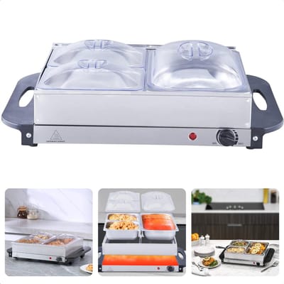 Elektrische Buffetwarmer met Warmhoudplaat - Warmhoudbakken - Warmhoudschalen - Voedsel Verwamer - 2x2.4 Liter - Ge soleerde Handgrepen - Variabel Instelbare Temperatuur - Inclusief EBOOK