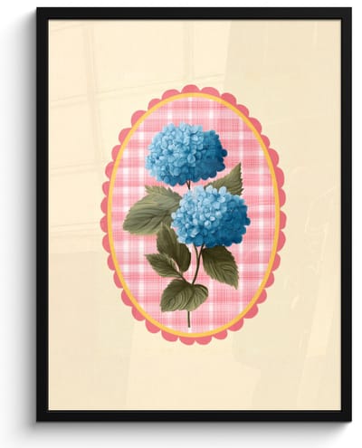 Poster in lijst - Fotolijst 60x80 cm - Posters - Bloemen - Blauw - Lijst - Bladeren - Posterlijst zwart - Decoratie - Wanddecoratie woonkamer - Muurdecoratie slaapkamer