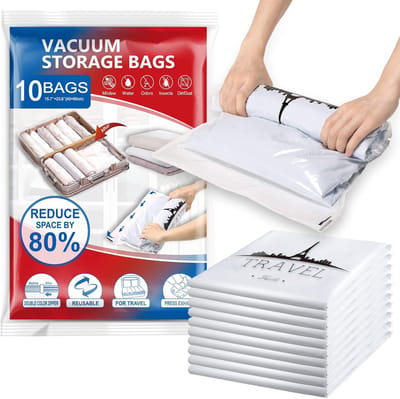 Compressiezakken Reis - Ruimtebesparende zakken - Bagage organiseren - Geen vacuüm nodig - 10 stuks 40x60cm - Helder