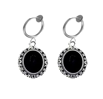 Klem oorbellen- Darci -zwart -zilverkleur -3 cm- geen gaatje- Charme Bijoux