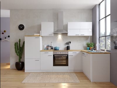 Hoekkeuken 280  cm - complete keuken met apparatuur Malia  - Wit/Wit - soft close - keramische kookplaat - vaatwasser - afzuigkap - oven    - spoelbak