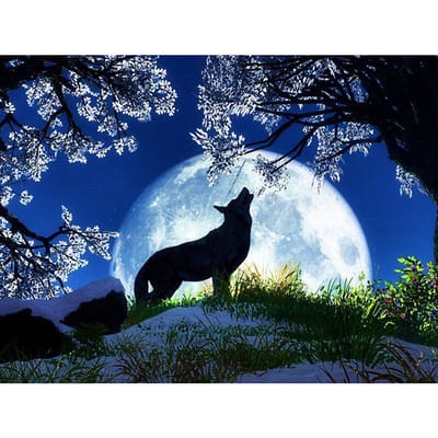 Volledige ronde boor diamant borduurwerk Wolf onder de boom DIY Diamond schilderij kruissteek strass 20X30CM