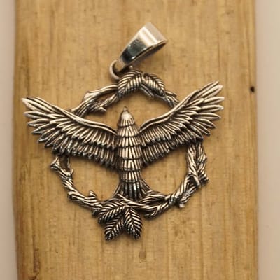 Sterling zilveren hanger adelaar in takken en bladeren rand- adelaars hanger 925 zilver - prachtige adelaar hanger van zilver - zeearend hanger voor aan ketting - leuke zilveren buizerd - eagle pendant silver - sterling zilveren hanger arend