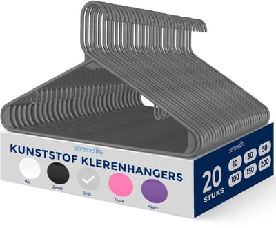 SereneLife Kleerhangers, plastic Hanger, kledinghanger 20-delige set anti-slip, ruimtebesparende kastorganizers, duurzaam en sterk voor shirts, truien, hoodies, kinderkleding en jurken, ultradun, lichtgewicht.