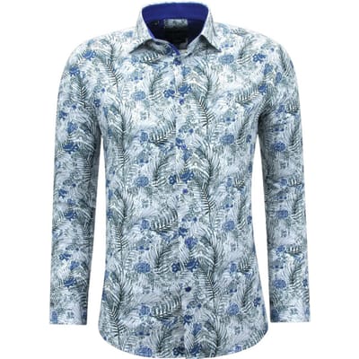 Katoen Overhemd Heren Lange Mouw met Print - 3138 - Wit