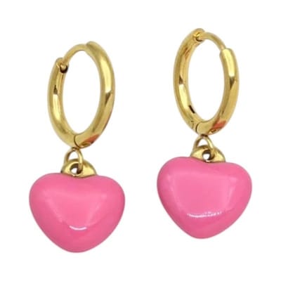 Aramat Jewels | Oorringen | Goudkleurige Oorringen met Roze Hartje | | | |3mm | Staal | Kinderen, Volwassenen | Verkleurd niet