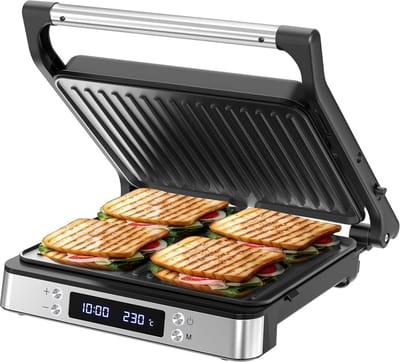 Tosti Apparaat XL - Panini Grill - Tosti's Maken - PFAS Vrij - Voor 4 Tosti's - Silver
