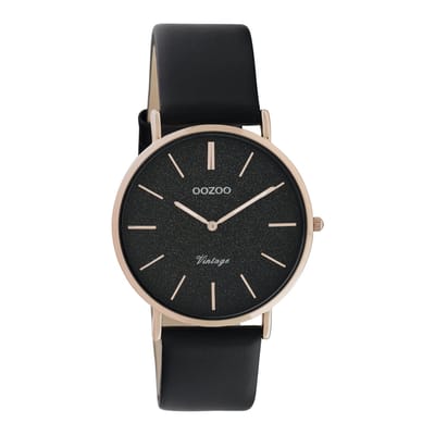 OOZOO Vintage series - rosé goudkleurige horloge met zwarte leren band - C20209 - Ø32
