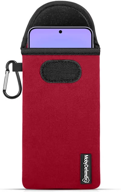 MobyDefend Hoesje - Geschikt voor Samsung Galaxy A57 - Neopreen Pouch Met Karabijnhaak - Insteek - Riemlus - Rood