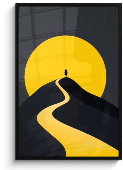 Poster in lijst - Fotolijst 80x120 cm - Posters - Zon - Heuvel - Pad - Geel - Posterlijst zwart - Decoratie - Wanddecoratie woonkamer - Muurdecoratie slaapkamer - Kerstversiering - Kerstdecoratie voor binnen - Kerstmis