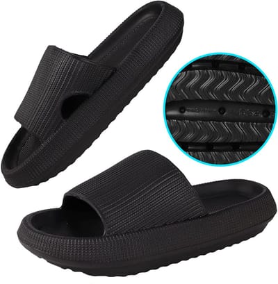 Somstyle Slippers Dames & Heren - Maat 38-39 - EVA - Badslippers met Verdikte Zool - Anti-slip - Zwart