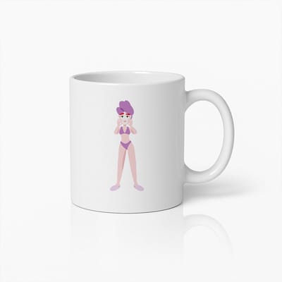 Schattige Cartoon Vrouw in Bikini met Handdoek Mok – Leuk Zomercadeau voor Strand- en Zwemliefhebbers