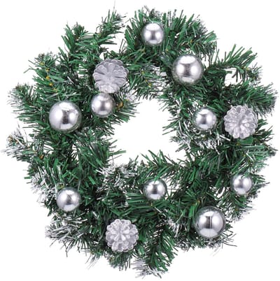Dailygoods- Kerstbal Krans - Lichtgewicht Kunstmatige Decoratie - Zilveren Grenen - Voor Deur/Muur/Ramen - Onderhoudsvrij - Diameter 30 cm - Kerstkrans