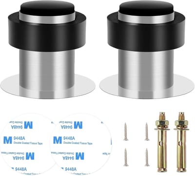 longziming -2-delige Deurstopper voor Vloer of Muur – RVS Deurstop met Rubber Buffer – 4,5 cm – Sterke Deurbegrenzer voor Huis & Kantoor