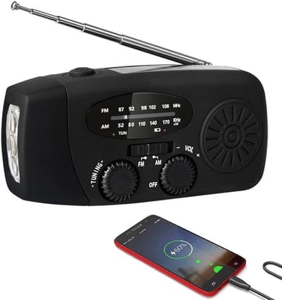 Noodradio - Noodradio Opwindbaar - 2000 mAh - Noodradio Solar Opwindbaar - Oplaadbaar & Op Batterijen - Powerbank - Solar - Zaklamp - Voor Rampen/Camping - Handmatige Crank - Zwart