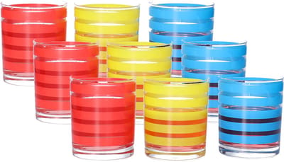 Urban Living Drinkglazen Colorama - 9x - rood/geel/blauw - glas - 280 ml - gekleurd mix