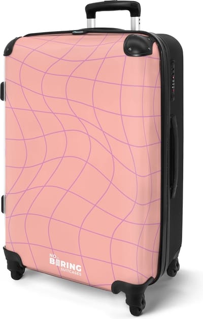 NoBoringSuitcases.com® - Koffer reizen groot - Rolkoffer lichtgewicht - Roze reiskoffer op 4 wielen - Paarse golvende lijnen - Bagagekoffer volwassenen - Grote valies trolley XL - 20 kg bagage