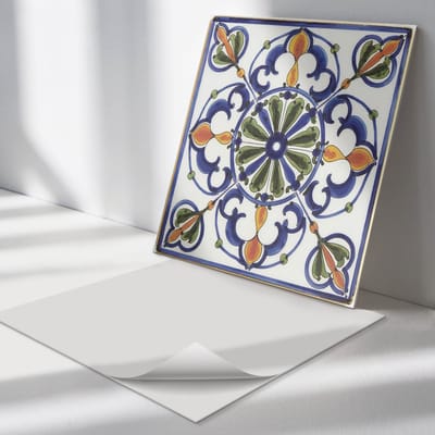 Wallfluent Vinyl Tegels - Plantenpatroon met Ornamenten Vloer Tegels PVC - 30 cm x 30 cm - Blauw PVC Tegels - Verpakking van 9 stuks - Vierkant PVC Tegels - Texturen Plaktegels - Zelfklevende PVC Tegels - Plaktegels Keuken en Badkamer