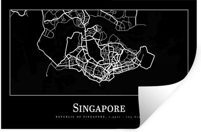 Muurstickers - Sticker Folie - Singapore - Kaart - Plattegrond - Stadskaart - 30x20 cm - Plakfolie - Muurstickers Kinderkamer - Zelfklevend Behang - Zelfklevend behangpapier - Stickerfolie