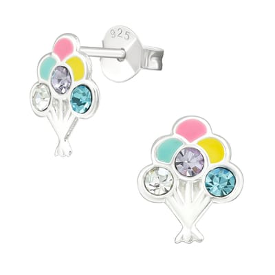 Zilveren kinderoorbellen ballonnen multi color kristal | Ballon Oorknopjes Meisje Zilver | Zilverana | Sterling 925 Silver