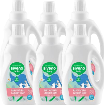Siveno Natuurlijk Wasmiddel speciaal ontwikkeld voor Babykleding en gevoelige huid - Kwartaalpakket 6x 750ml - Kokosnoot extract - Parfumvrij- Dermatologisch getest - Neutraal en puur zonder chemische middelen -