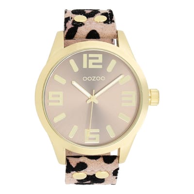 OOZOO Timepieces - Goudkleurige horloge met leren band - C1097