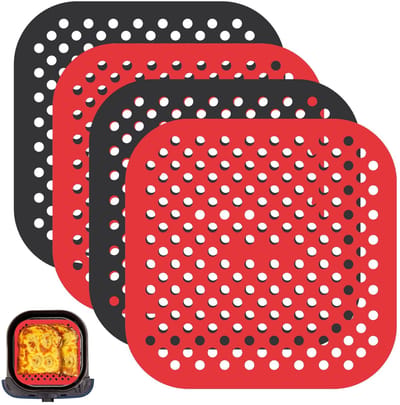 Siliconen matten voor heteluchtfriteuse 21,5 x 21,5 cm - geperforeerde siliconen mat - anti-aanbaklaag - SnelShoppen