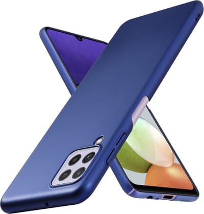 Cadorabo Hoesje geschikt voor Samsung Galaxy A22 4G / M22 / M32 4G in METAAL BLAUW - Hard Case Cover beschermhoes in metaal look tegen krassen en stoten