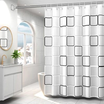 3D Elegant Zwart en Wit Vierkant Peva Douchegordijn Verdikt Waterdicht Schimmelbestendig Badkamer Bad Scheiding Universeel Gordijn 150*180cm