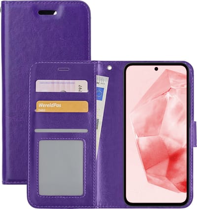 Hoesje - Met Pasjeshouder - Geschikt voor Samsung Galaxy A35 - Luxe Bookcase Portemonee - Flip Case - Kunstleer Book Case - Flipcase - Book Cover - Walletcase - Portemonneehoes - Paars