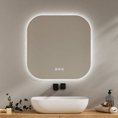 EMKE Spiegel met Verlichting - Anti Condens - 3 Lichtkleuren - Dimbaar - Vierkant - 60cm - Douchespiegel