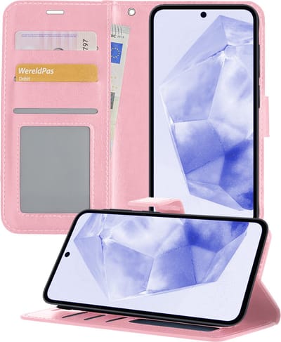 Hoesje - Geschikt voor Samsung Galaxy A35 - Luxe Bookcase - Walletcase Hoes - Portemonnee - Cover - Telefoonhoes - Lichtroze