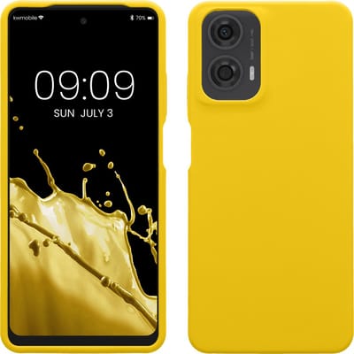 kwmobile telefoonhoesje geschikt voor Motorola Moto G24 / E14 / G04 / G04s - Hoesje met siliconen coating - Smartphone case in stralend geel
