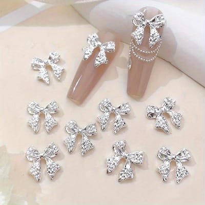 50 pièces Charms Nail Art Noeud Papillon, Décorations d'Ongles Mignonnes en Strass pour Femmes et Filles, Set d'Accessoires pour Ongles gray