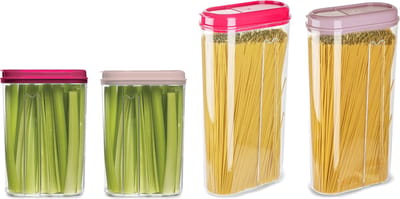 Plasticforte Voedselcontainers set - 4 stuks - roze - 2350ml en 1500ml - kunststof - voorraadpot