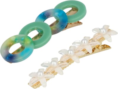 Haarsoires Haarspeld Duckklem 6cm – Cirkel- en Bloemvorm – Wit Groen - Sterke Haarclip voor Styling & Dagelijks Gebruik - Hair Clip - Decoratieve Haaraccessoire